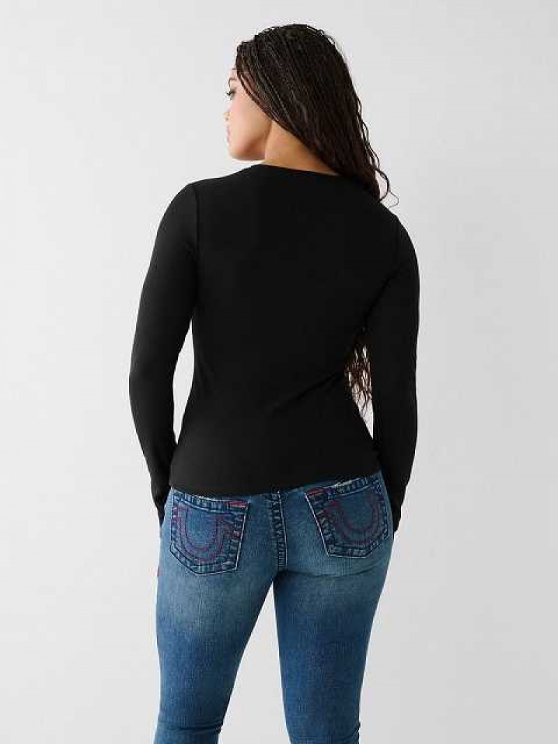 Camisa True Religion Henley Mujer Negras | Colombia-GVNMBJT61