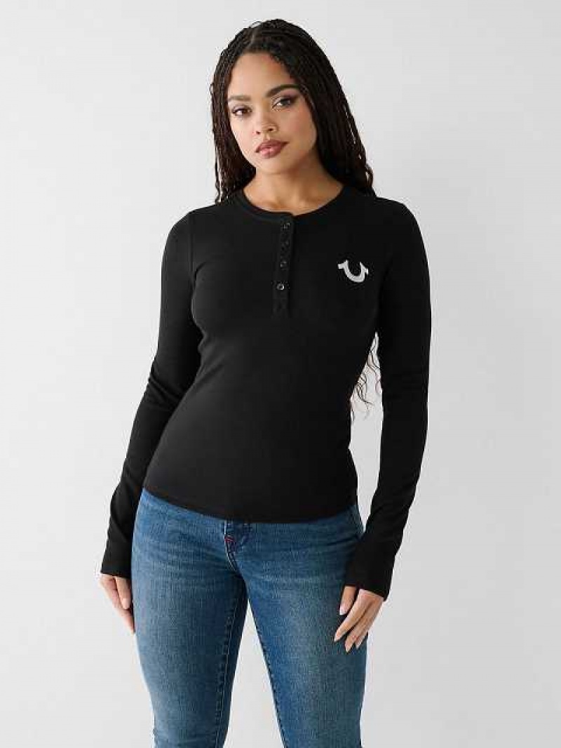 Camisa True Religion Henley Mujer Negras | Colombia-GVNMBJT61