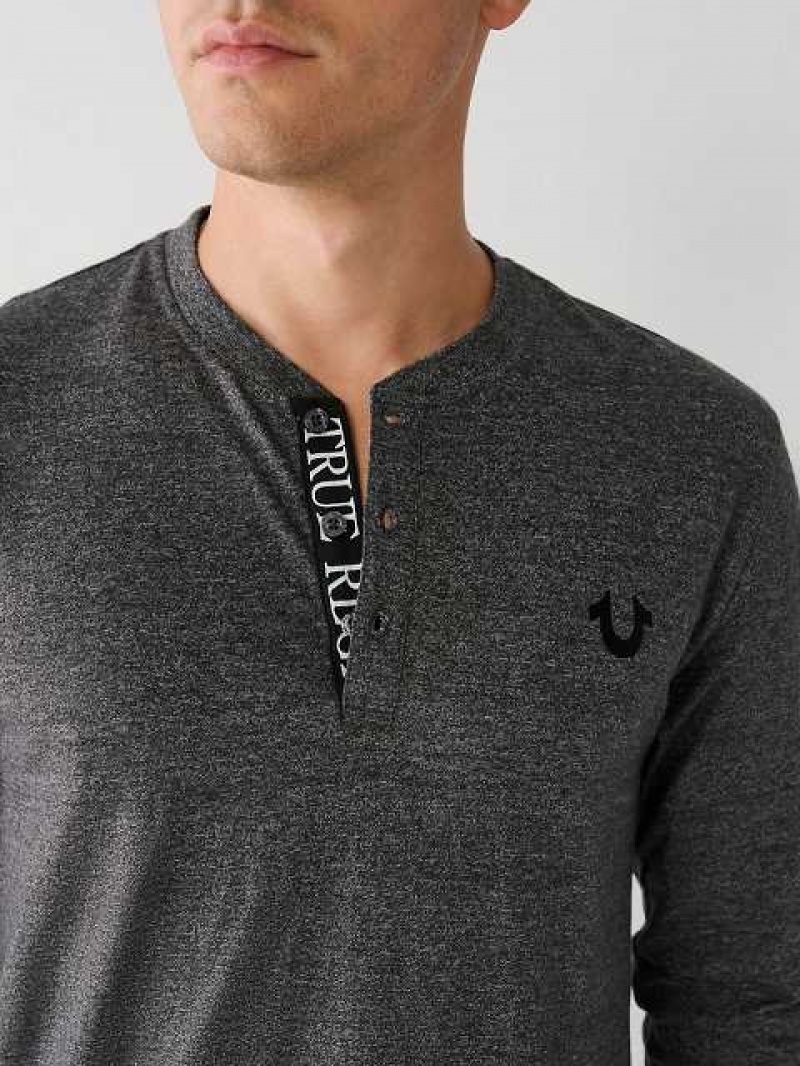 Camisa True Religion Logo Henley Hombre Gris | Colombia-DRZCLYP73