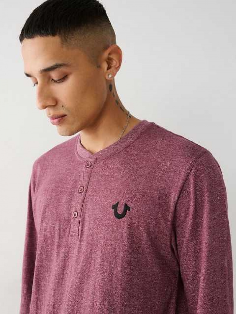 Camisa True Religion Logo Henley Hombre Burdeos | Colombia-XPUTFYM51