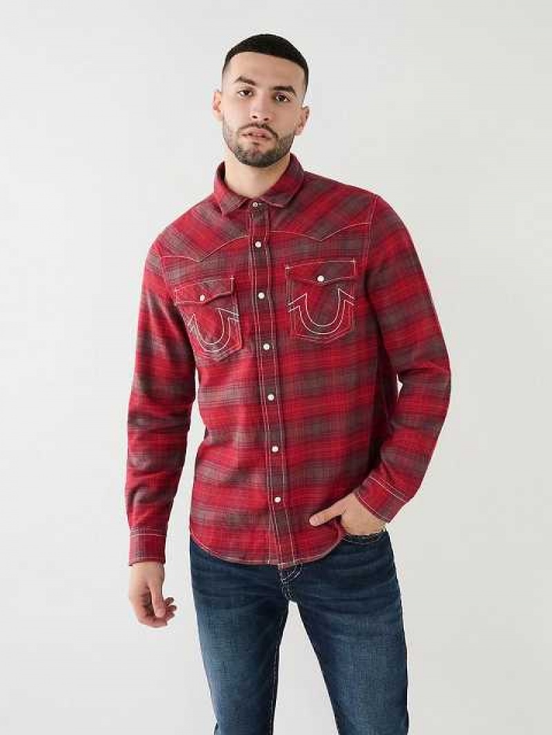 Camisa True Religion Plaid Big T Western Hombre Fucsia | Colombia-MPRLCBI51