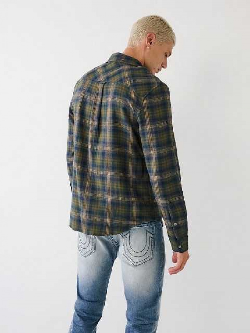 Camisa True Religion Plaid Flannel Hombre Marrones Verde | Colombia-MUDTXNV16