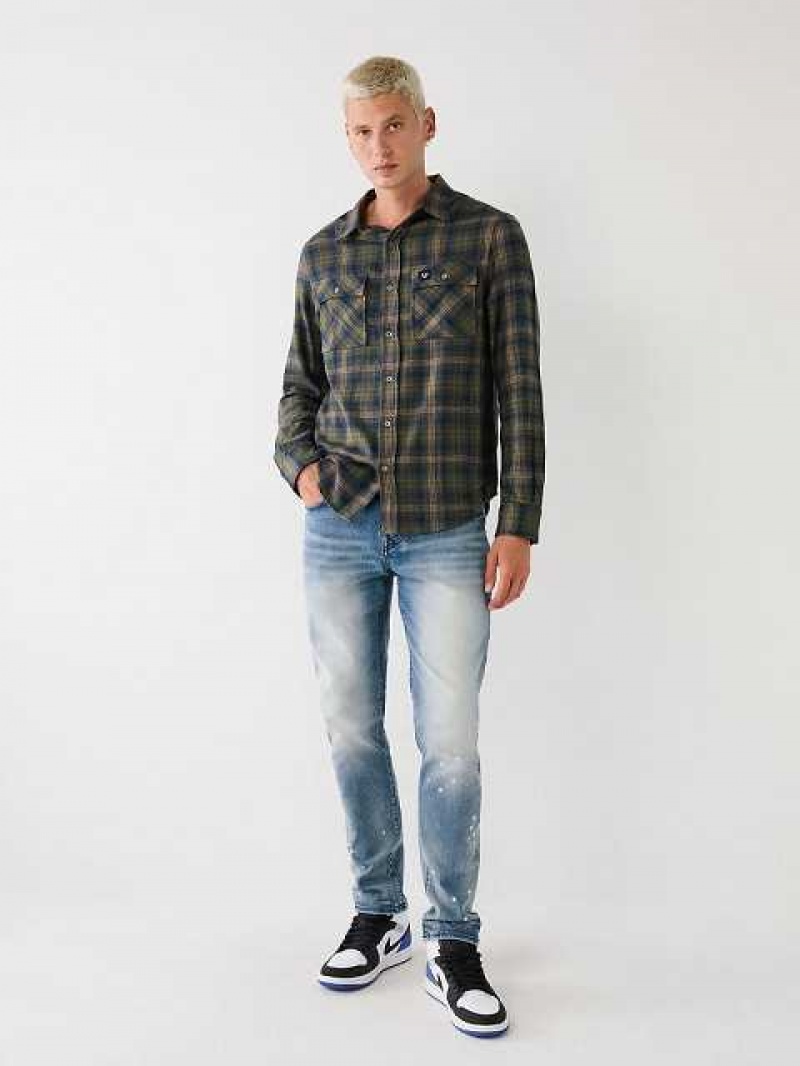 Camisa True Religion Plaid Flannel Hombre Marrones Verde | Colombia-MUDTXNV16