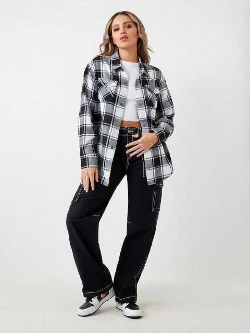 Camisa True Religion Plaid Horseshoe Single Needle Mujer Negras | Colombia-CHBKOSG38