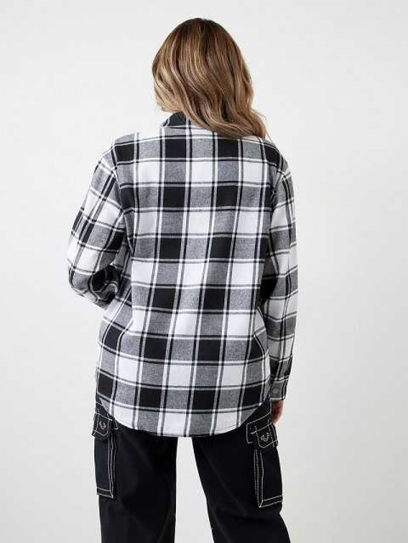 Camisa True Religion Plaid Horseshoe Single Needle Mujer Negras | Colombia-CHBKOSG38