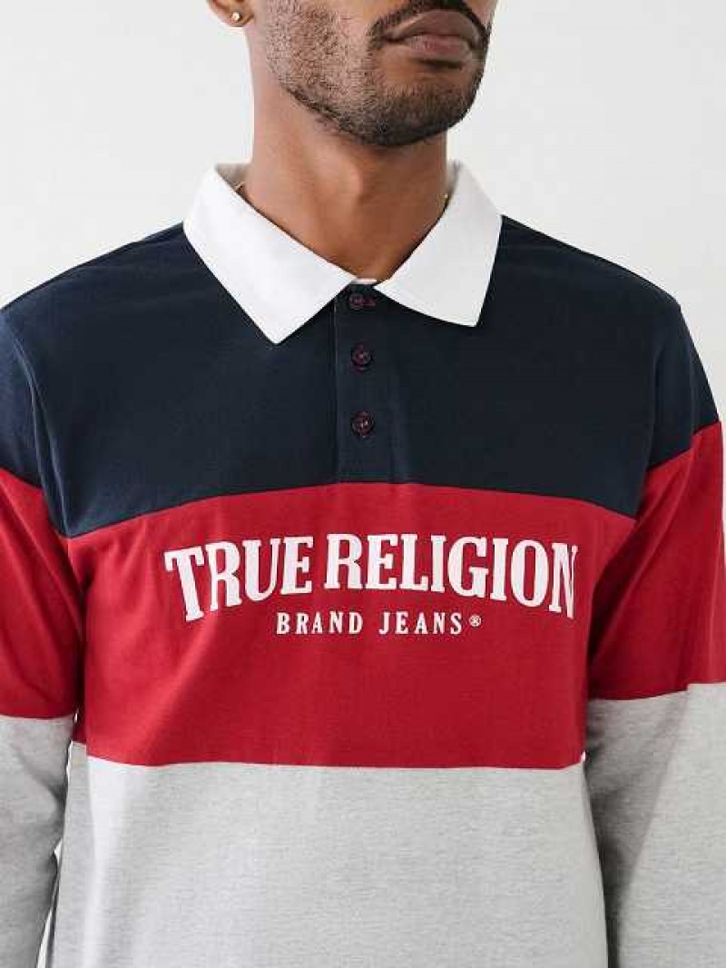 Camisa True Religion Rugby Polo Hombre Azul Marino Rojas | Colombia-KFOVWBU45