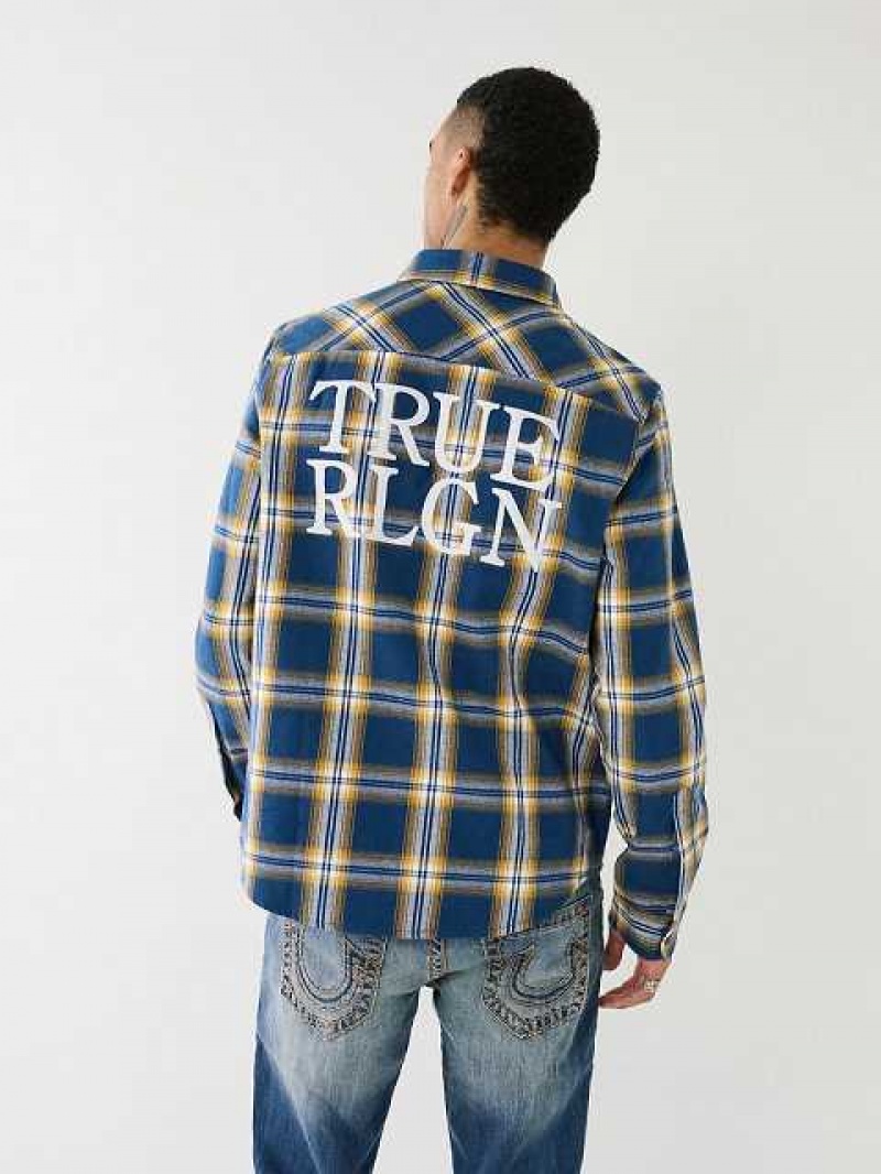 Camisa True Religion Tr Plaid Hombre Azules | Colombia-UQEZKYR81