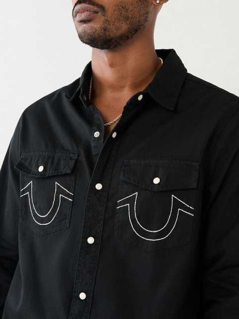 Camisa True Religion Utility Hombre Negras | Colombia-EJUHWRS87