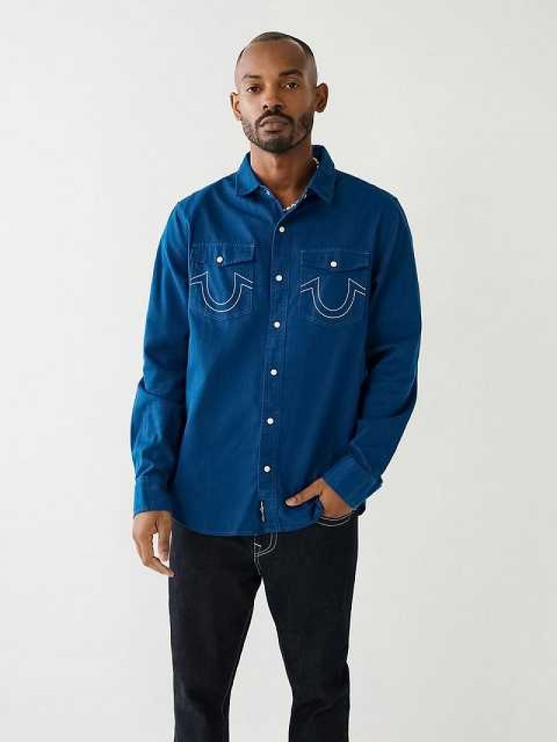 Camisa True Religion Utility Hombre Turquesa Claro | Colombia-AWRZKOJ49