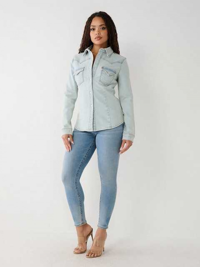 Camisa True Religion Western Denim Mujer Azules | Colombia-RGNLCMQ52