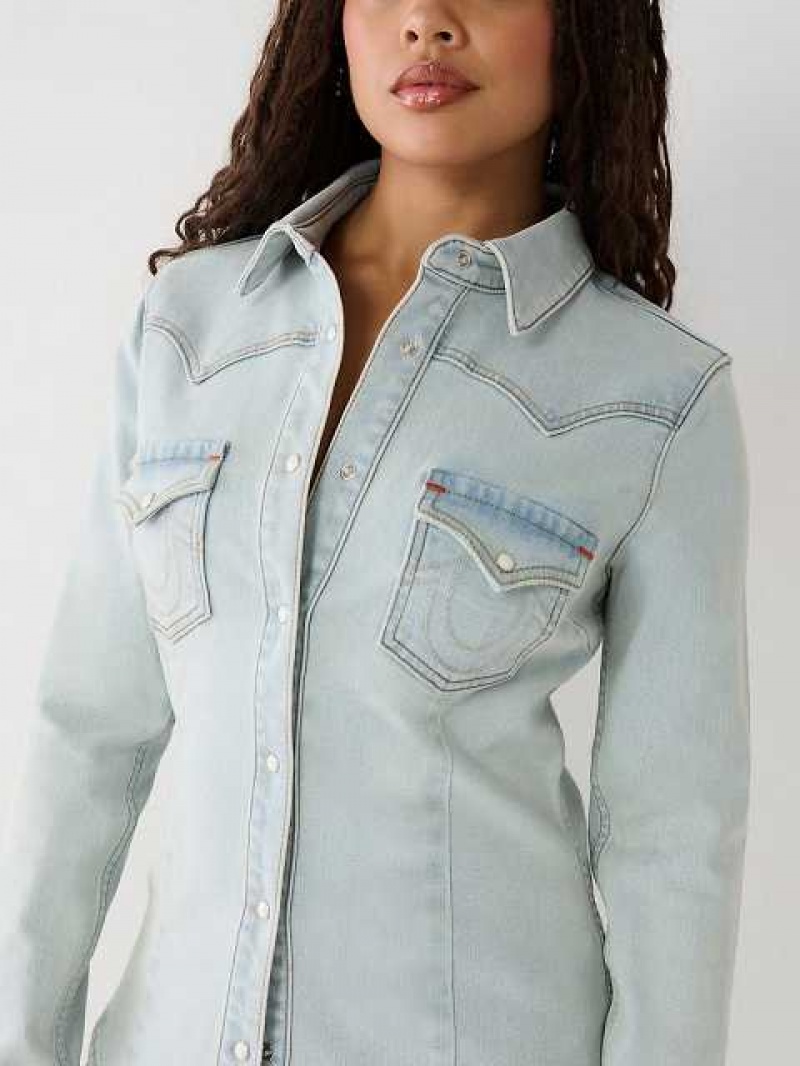 Camisa True Religion Western Denim Mujer Azules | Colombia-RGNLCMQ52