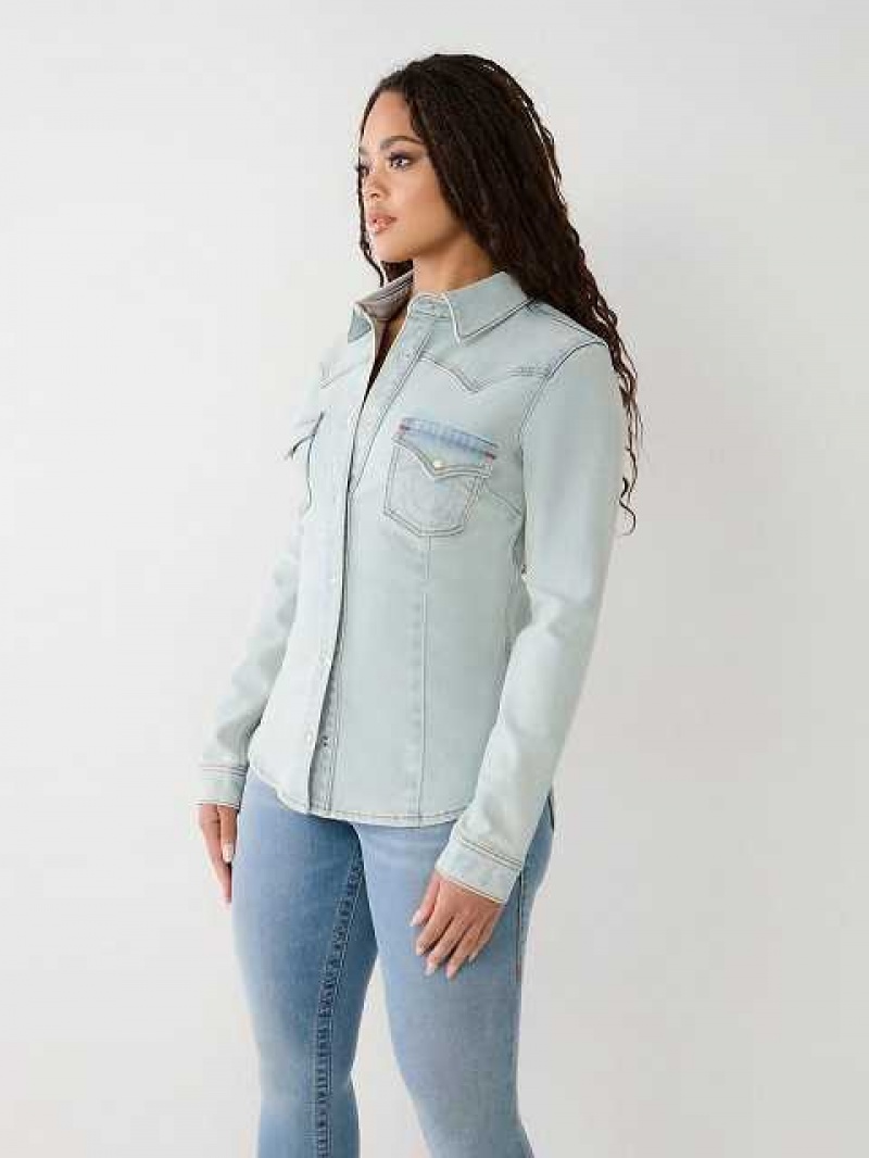 Camisa True Religion Western Denim Mujer Azules | Colombia-RGNLCMQ52