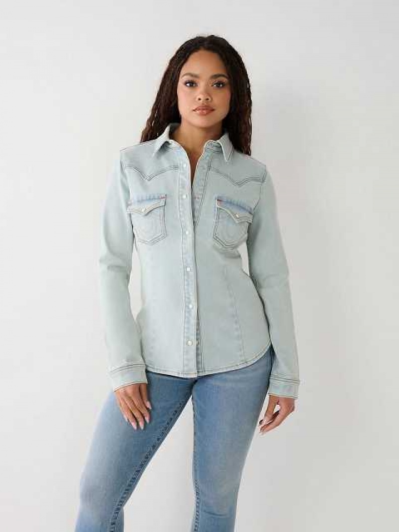 Camisa True Religion Western Denim Mujer Azules | Colombia-RGNLCMQ52