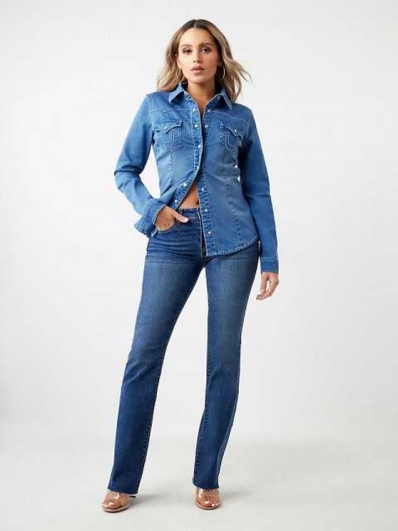 Camisa True Religion Western Denim Mujer Azules Azules | Colombia-XVLKPTF28