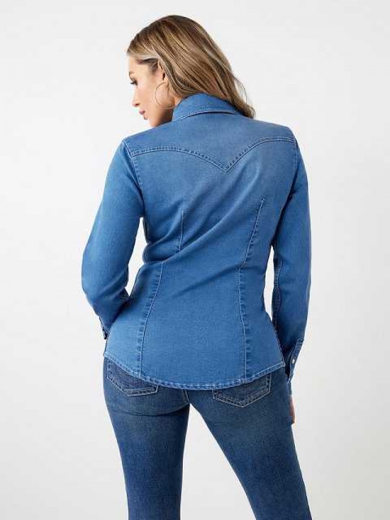 Camisa True Religion Western Denim Mujer Azules Azules | Colombia-XVLKPTF28