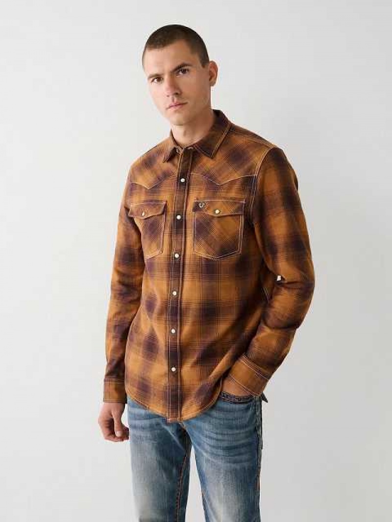 Camisa True Religion Western Plaid Flannel Hombre Amarillo Oscuro | Colombia-NYJEGMX53