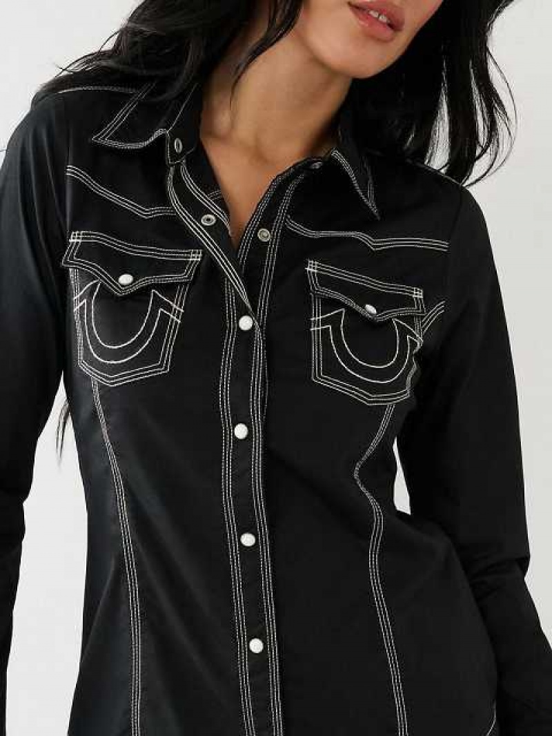 Camisa True Religion Western Poplin Mujer Negras | Colombia-TZCQIHO86