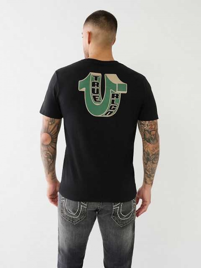 Camiseta True Religion 3d Hs Buddha Logo Hombre Negras | Colombia-VKPYTXJ49