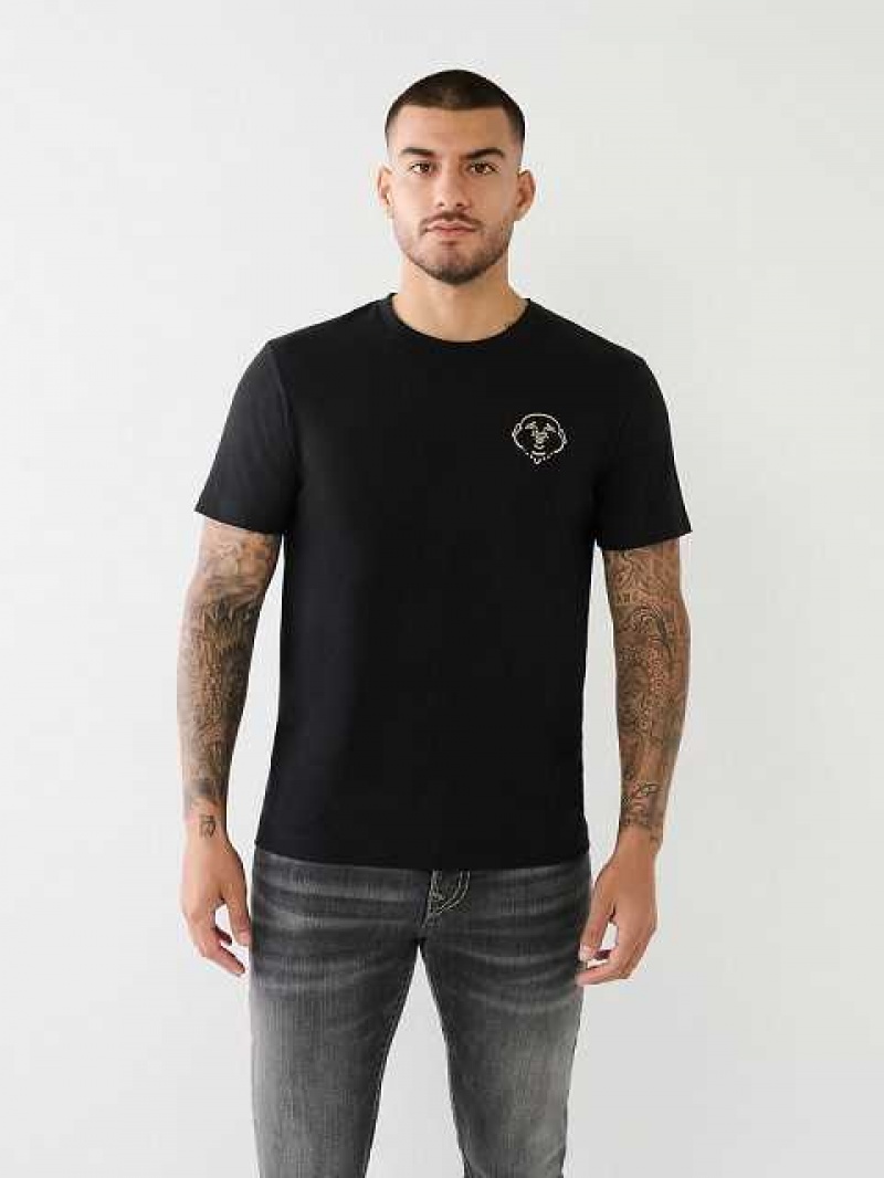 Camiseta True Religion 3d Hs Buddha Logo Hombre Negras | Colombia-VKPYTXJ49