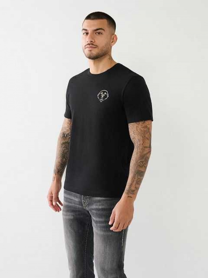 Camiseta True Religion 3d Hs Buddha Logo Hombre Negras | Colombia-VKPYTXJ49