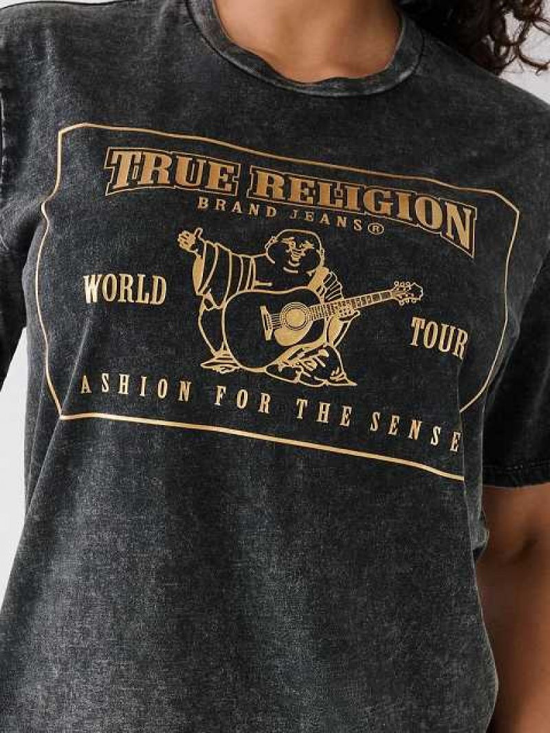 Camiseta True Religion Acid Wash Logo Relaxed Mujer Negras | Colombia-KWDTNEC70