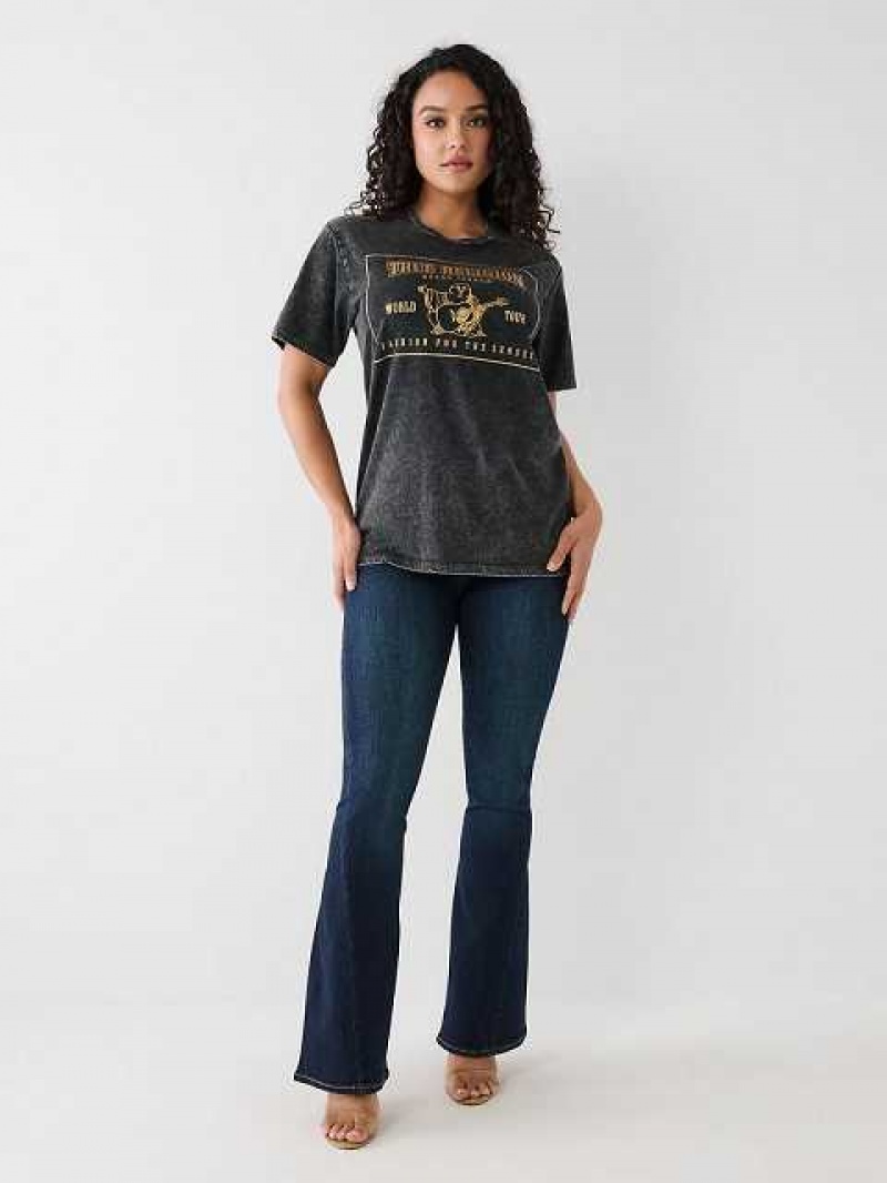 Camiseta True Religion Acid Wash Logo Relaxed Mujer Negras | Colombia-KWDTNEC70