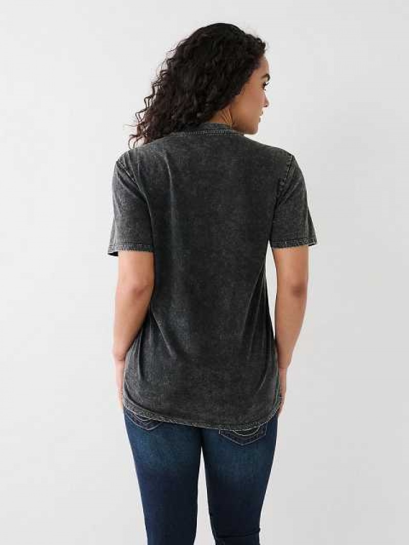 Camiseta True Religion Acid Wash Logo Relaxed Mujer Negras | Colombia-KWDTNEC70