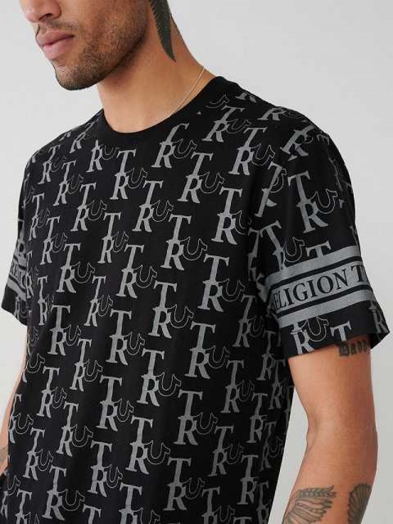 Camiseta True Religion Allover Print Hombre Negras | Colombia-HSTQYBX74