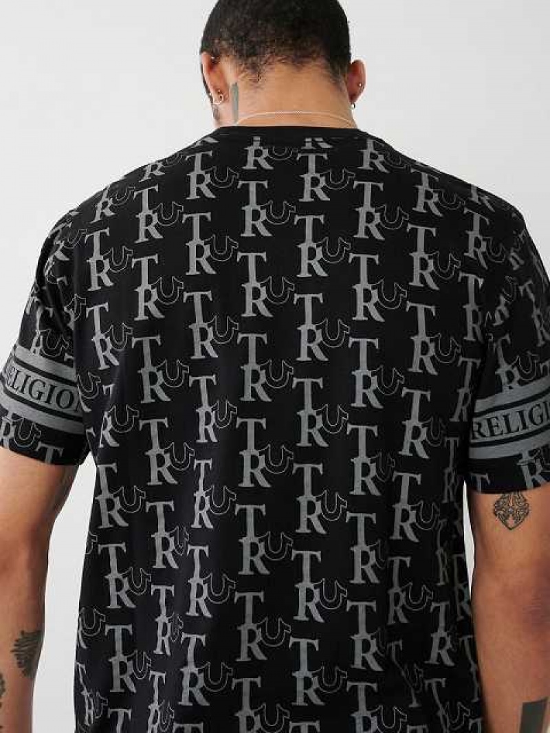 Camiseta True Religion Allover Print Hombre Negras | Colombia-HSTQYBX74