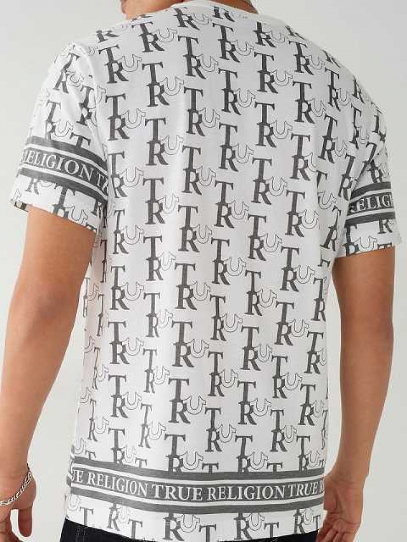 Camiseta True Religion Allover Print Hombre Blancas | Colombia-BKXNTUI96