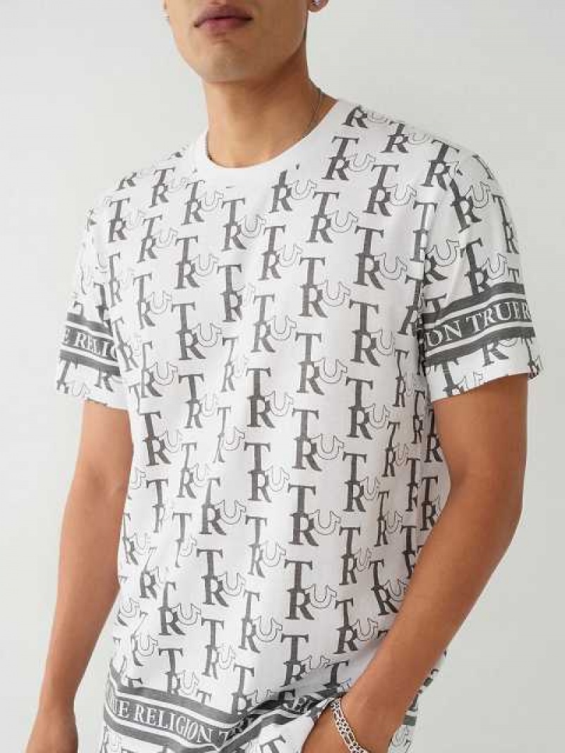 Camiseta True Religion Allover Print Hombre Blancas | Colombia-BKXNTUI96