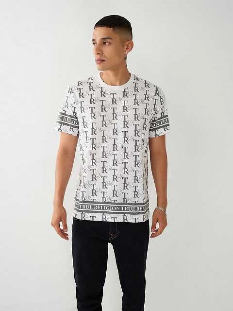 Camiseta True Religion Allover Print Hombre Blancas | Colombia-BKXNTUI96