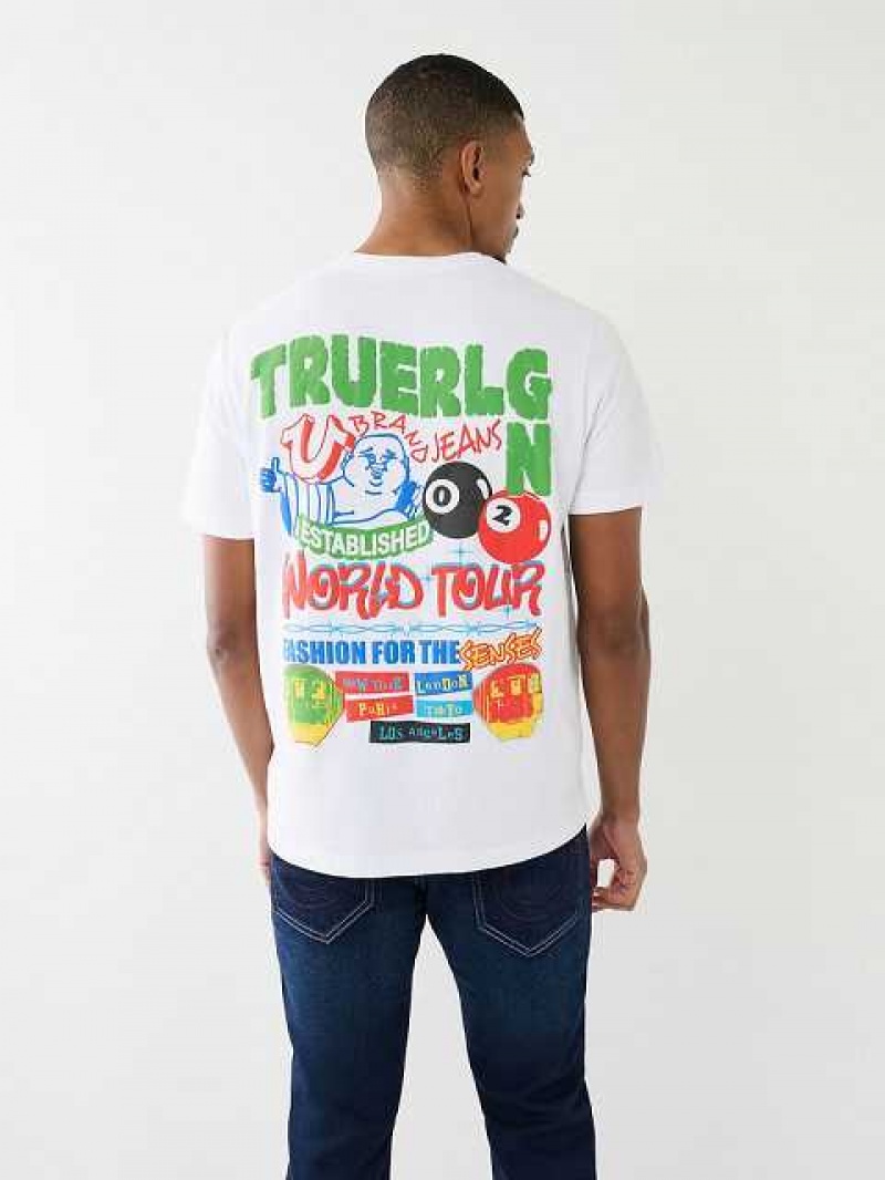 Camiseta True Religion Billiard Buddha Logo Hombre Blancas | Colombia-DEOCFQU76