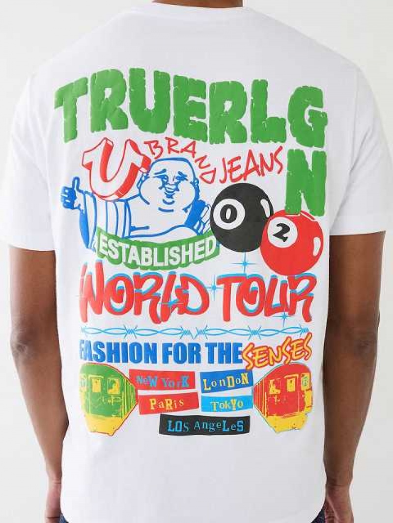 Camiseta True Religion Billiard Buddha Logo Hombre Blancas | Colombia-DEOCFQU76