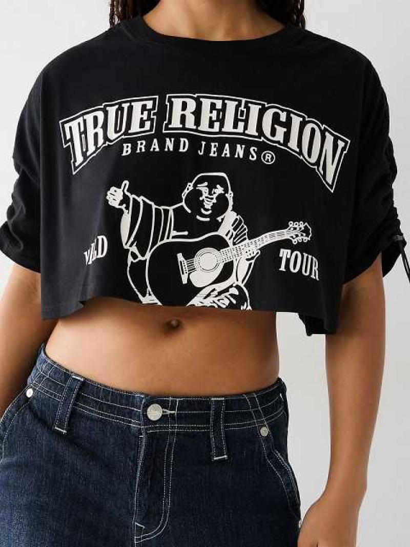 Camiseta True Religion Buddha Crop Mujer Negras | Colombia-YDSAQMZ23