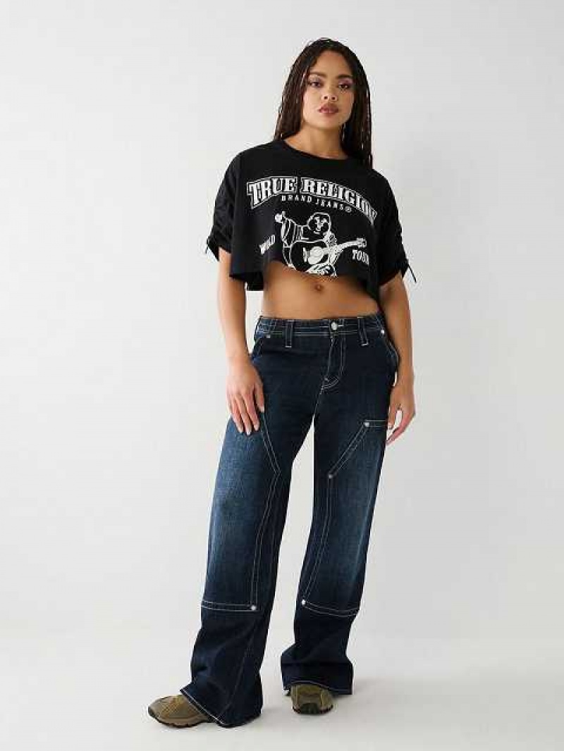 Camiseta True Religion Buddha Crop Mujer Negras | Colombia-YDSAQMZ23