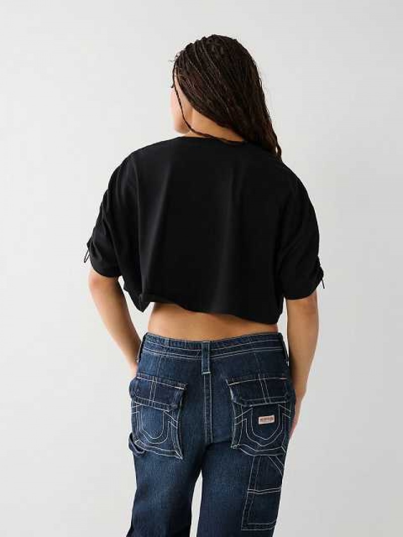 Camiseta True Religion Buddha Crop Mujer Negras | Colombia-YDSAQMZ23