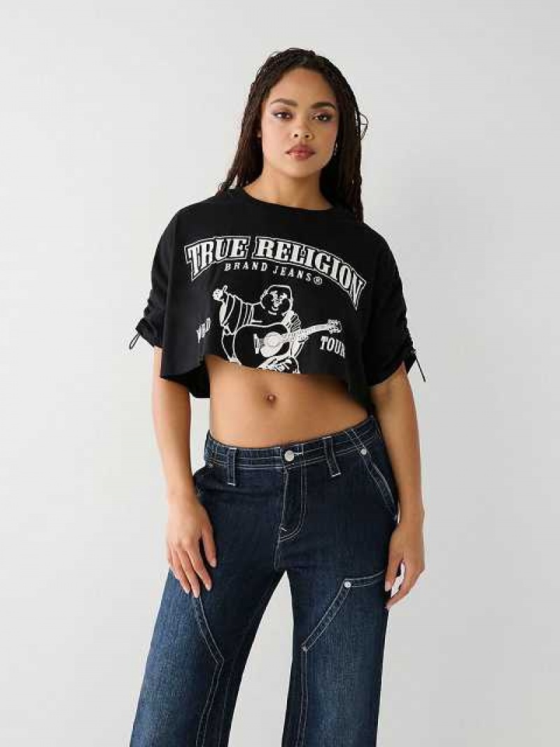 Camiseta True Religion Buddha Crop Mujer Negras | Colombia-YDSAQMZ23