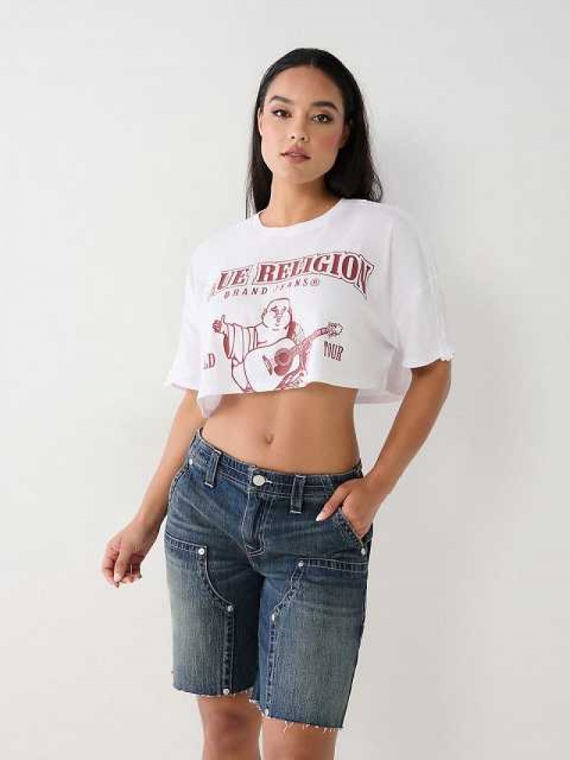 Camiseta True Religion Buddha Crop Mujer Blancas | Colombia-JTMPRDU92