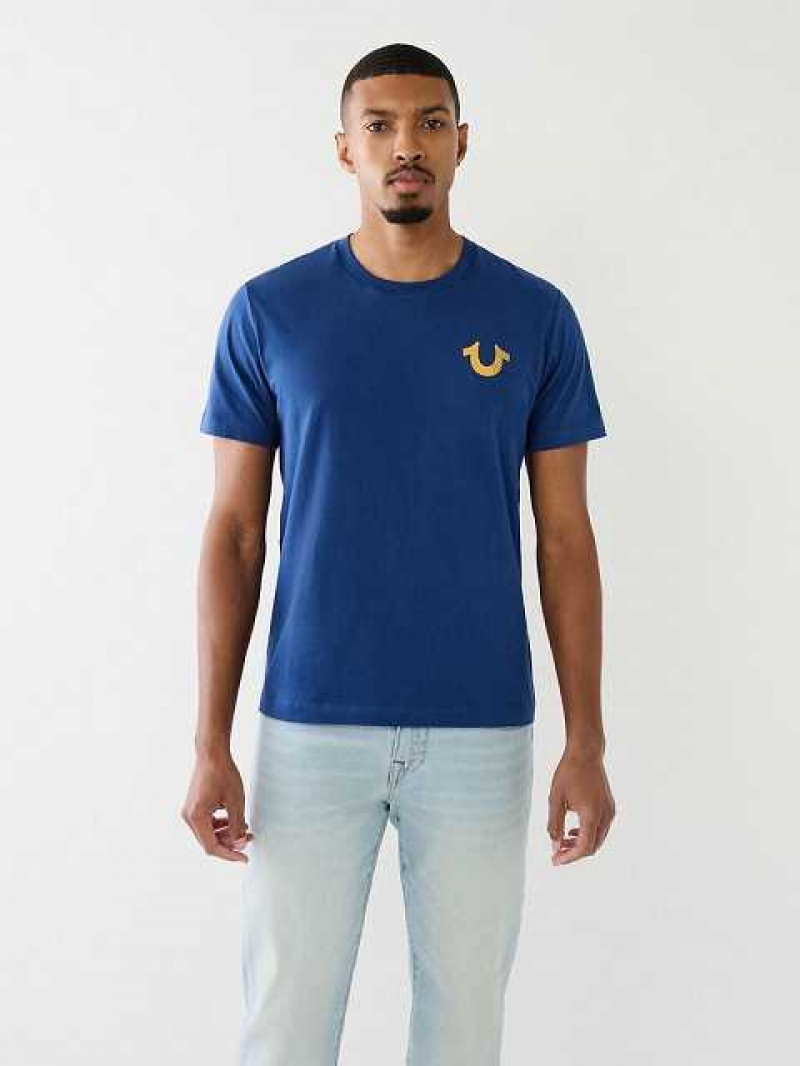 Camiseta True Religion Buddha Logo Crew Hombre Azules | Colombia-UBLFPMA64