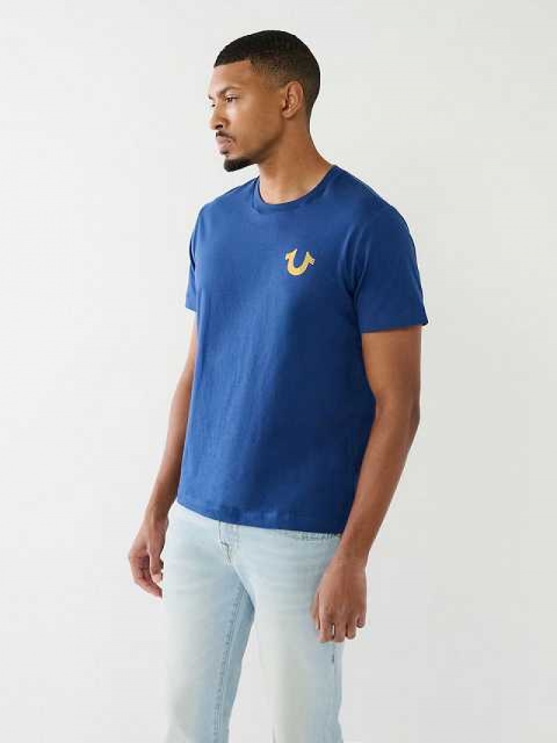 Camiseta True Religion Buddha Logo Crew Hombre Azules | Colombia-UBLFPMA64