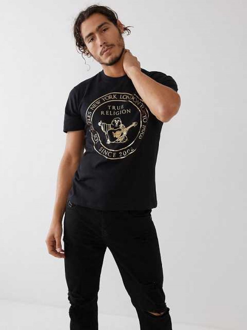 Camiseta True Religion Buddha Logo Hombre Negras | Colombia-HXUNYPF10