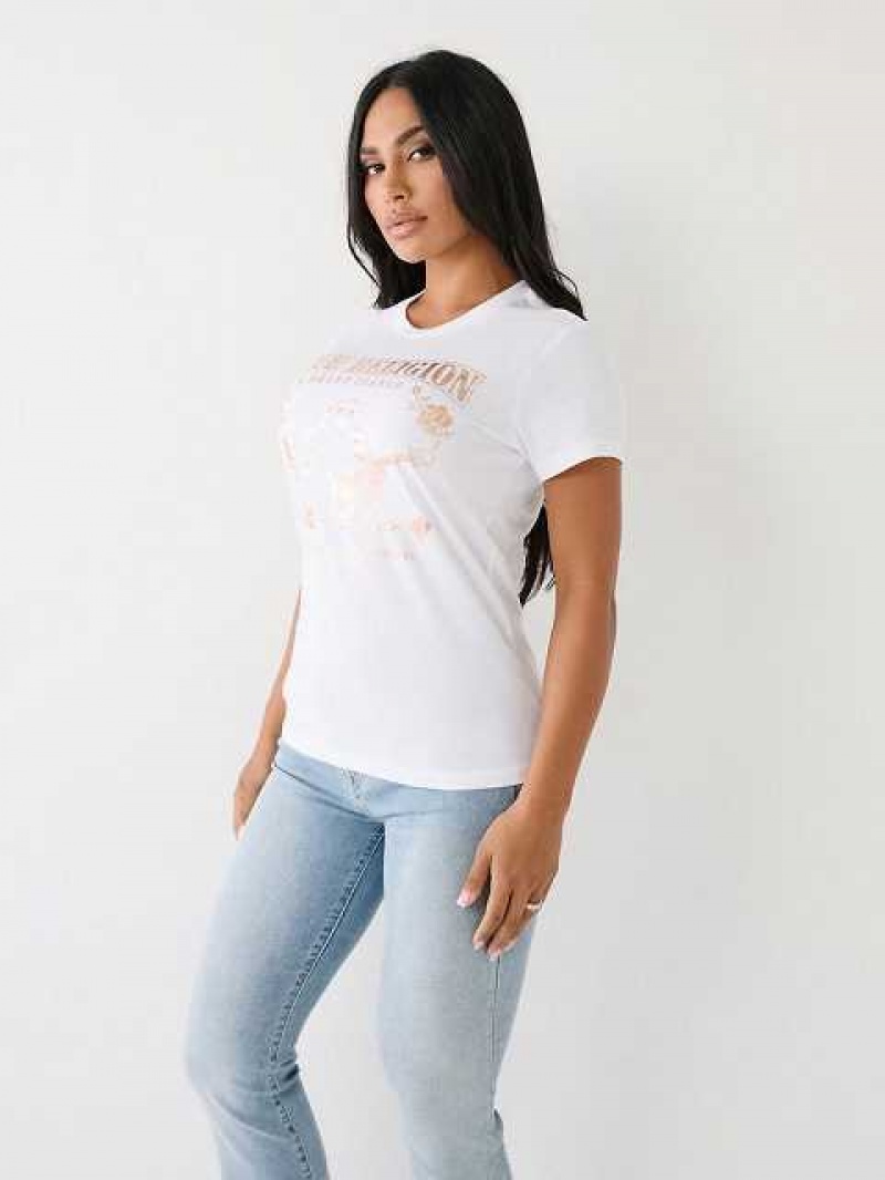 Camiseta True Religion Buddha Logo Mujer Blancas | Colombia-ZHNQRGT02