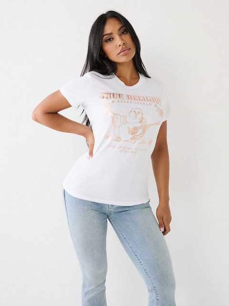 Camiseta True Religion Buddha Logo Mujer Blancas | Colombia-ZHNQRGT02