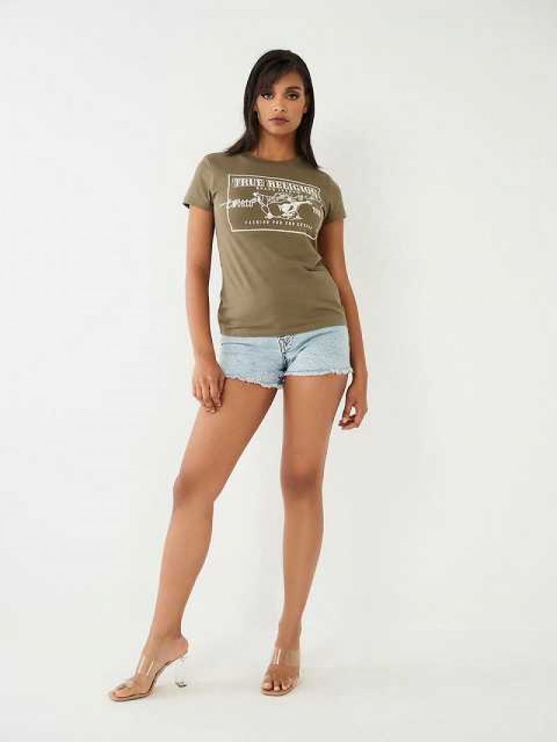 Camiseta True Religion Buddha Logo Mujer Verde Oliva | Colombia-HWERCZX56