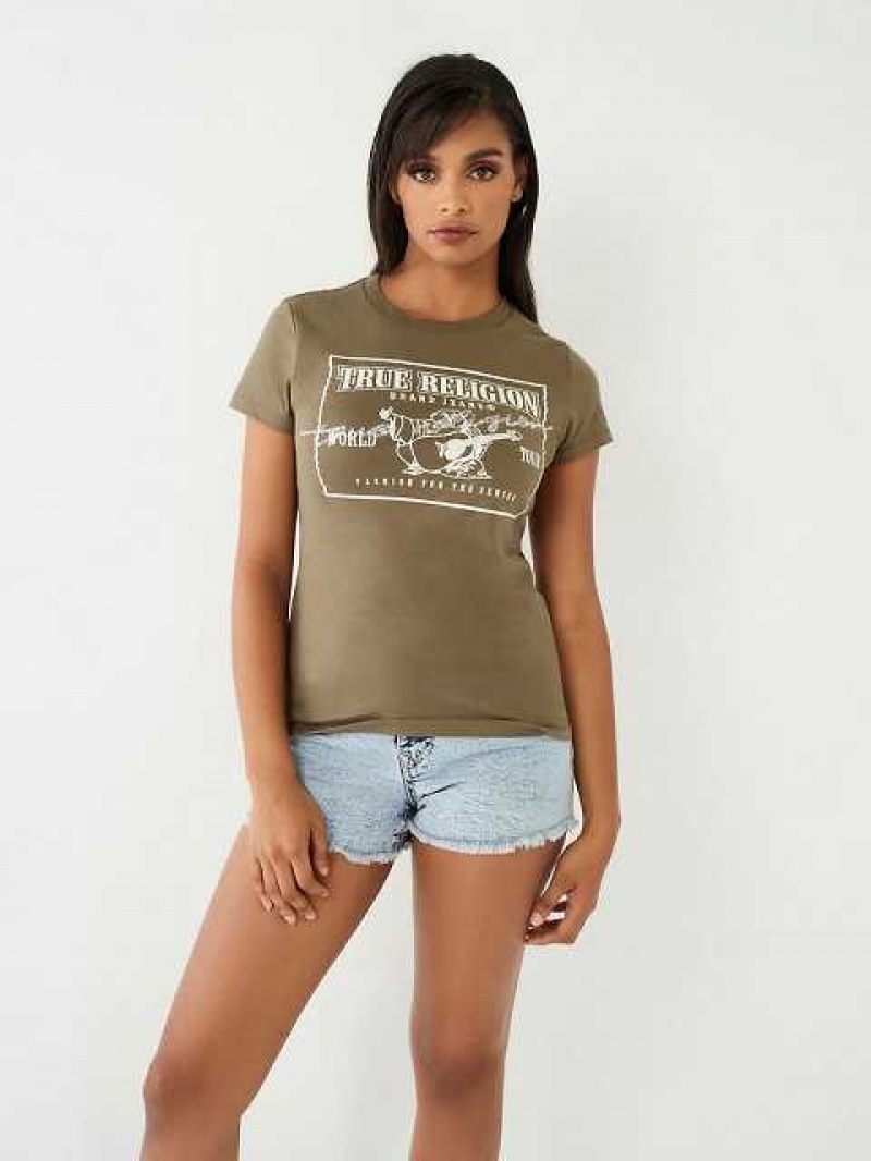 Camiseta True Religion Buddha Logo Mujer Verde Oliva | Colombia-HWERCZX56