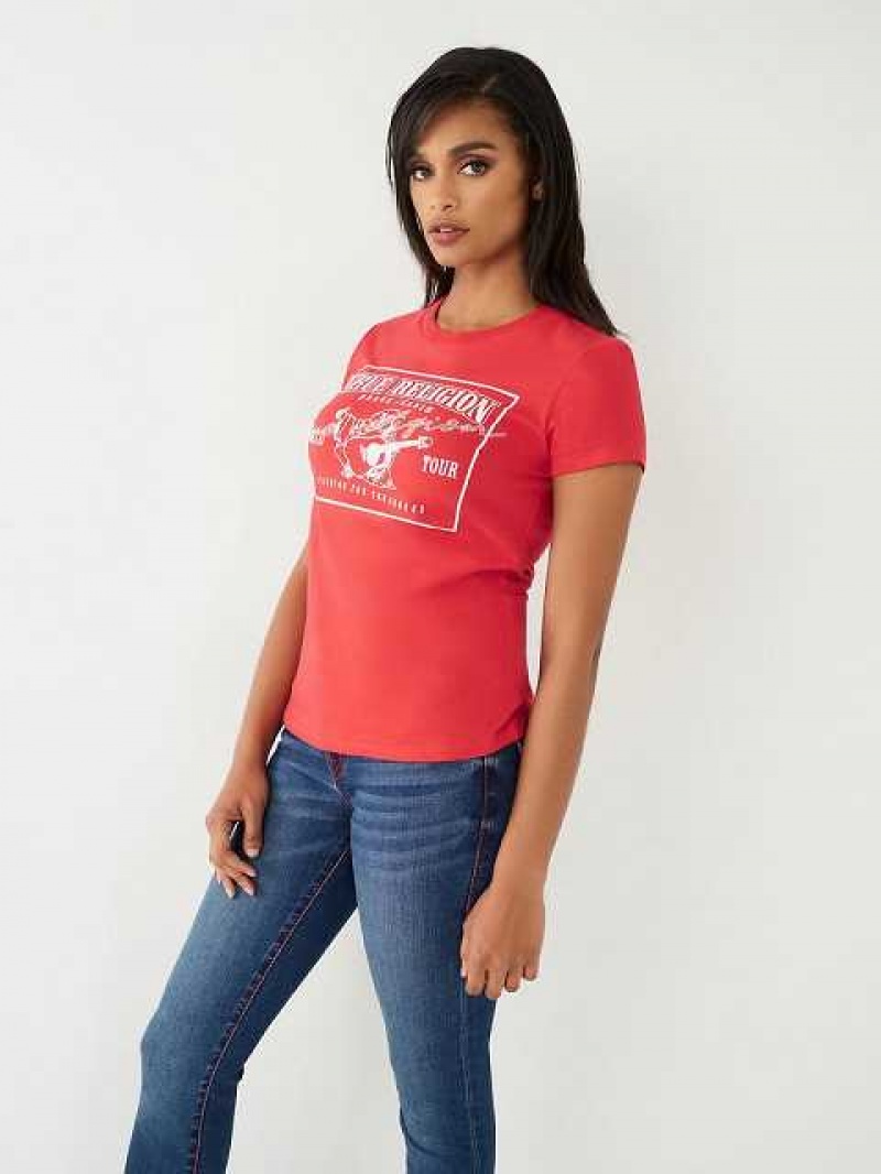 Camiseta True Religion Buddha Logo Mujer Rojas | Colombia-YWHVURI32