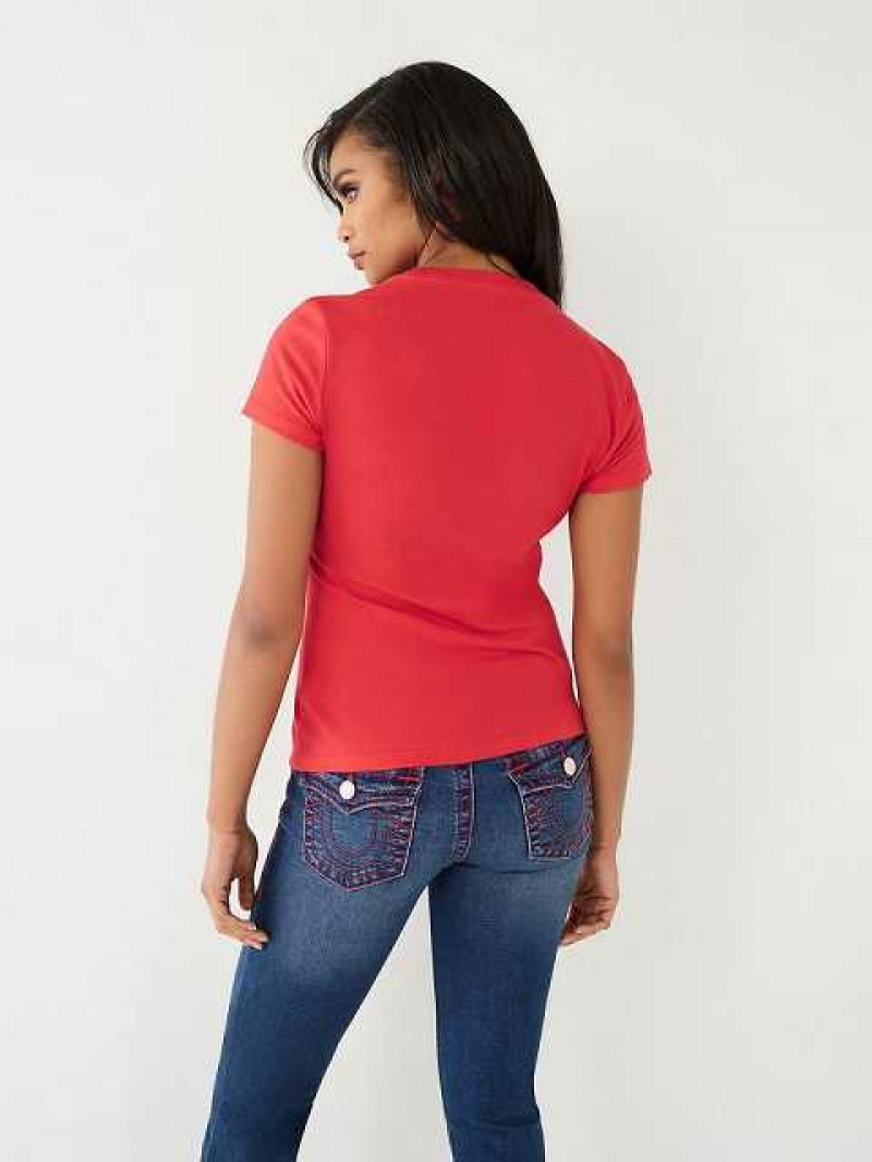 Camiseta True Religion Buddha Logo Mujer Rojas | Colombia-YWHVURI32