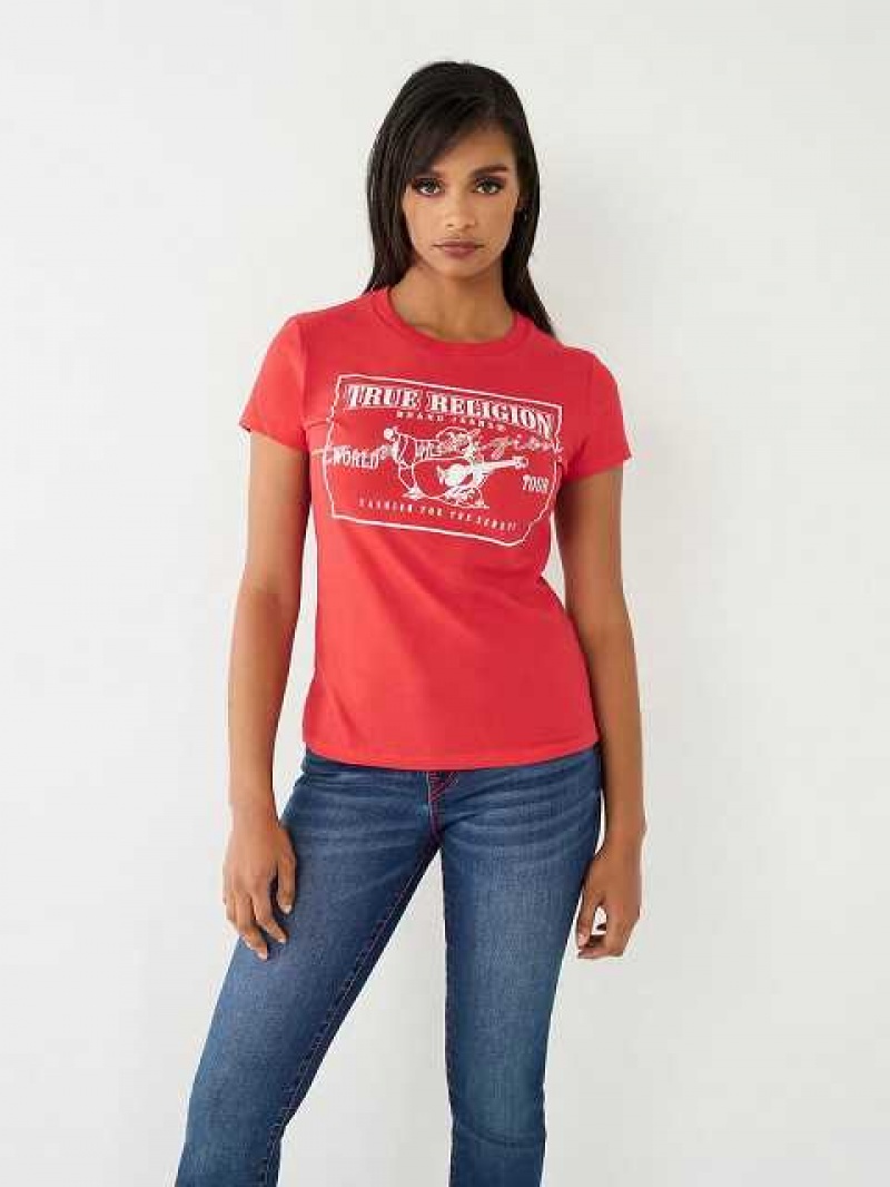 Camiseta True Religion Buddha Logo Mujer Rojas | Colombia-YWHVURI32