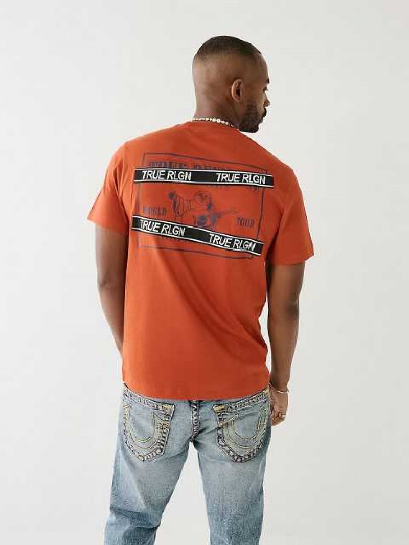 Camiseta True Religion Buddha Logo True Rlgn Tape Hombre Naranjas | Colombia-RVDHFUW43